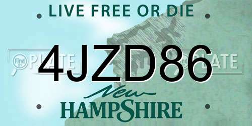 4JZD86 New Hampshire License Plate
