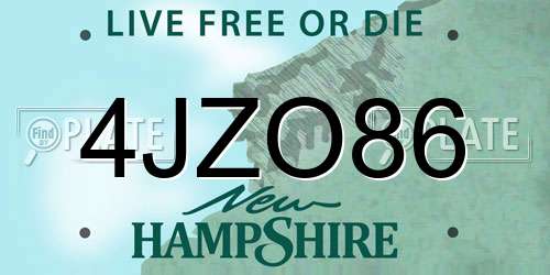 4JZO86 New Hampshire License Plate