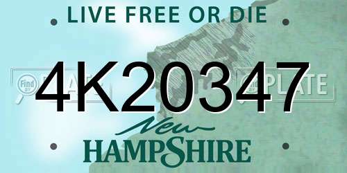 4K20347 New Hampshire License Plate