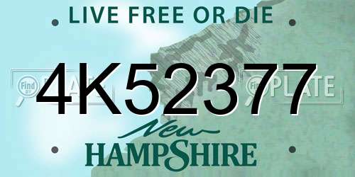 4K52377 New Hampshire License Plate