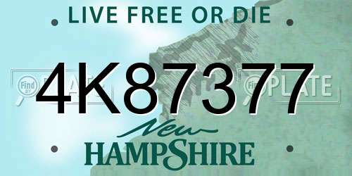 4K87377 New Hampshire License Plate