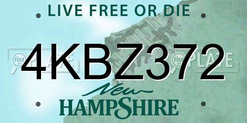 4KBZ372 New Hampshire License Plate