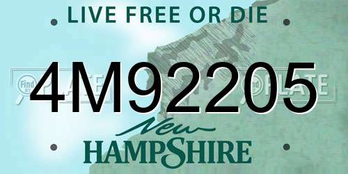 4M92205 New Hampshire License Plate