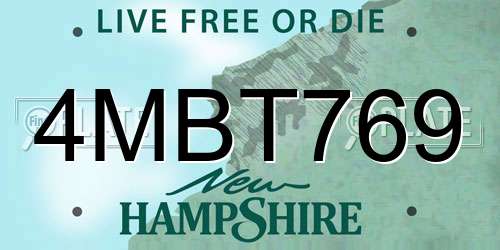 4MBT769 New Hampshire License Plate