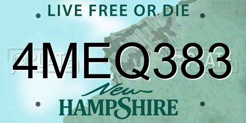 4MEQ383 New Hampshire License Plate