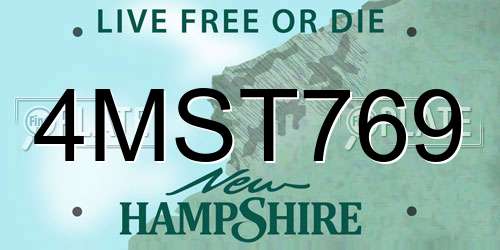 4MST769 New Hampshire License Plate