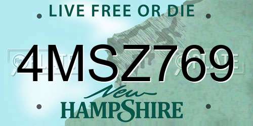 4MSZ769 New Hampshire License Plate