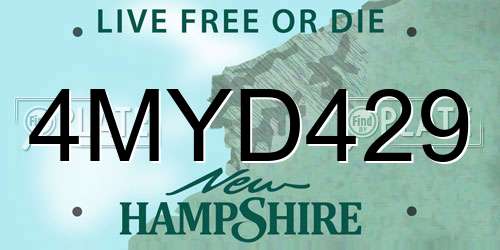 4MYD429 New Hampshire License Plate