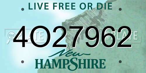 4O27962 New Hampshire License Plate