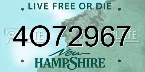 4O72967 New Hampshire License Plate
