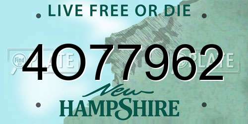 4O77962 New Hampshire License Plate