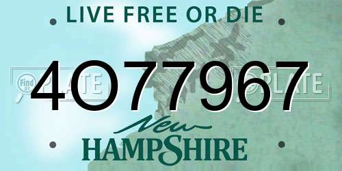 4O77967 New Hampshire License Plate