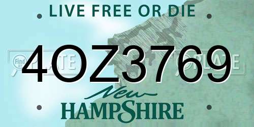 4OZ3769 New Hampshire License Plate