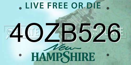 4OZB526 New Hampshire License Plate