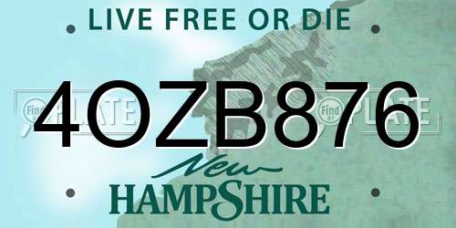 4OZB876 New Hampshire License Plate
