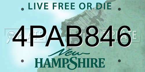 4PAB846 New Hampshire License Plate