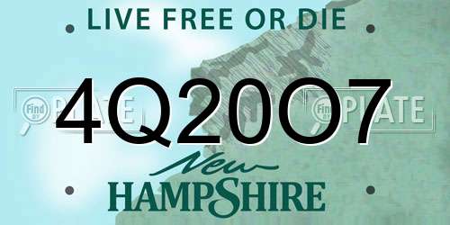 4Q20O7 New Hampshire License Plate