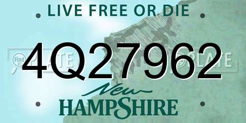 4Q27962 New Hampshire License Plate