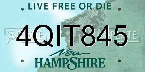 4QIT845 New Hampshire License Plate