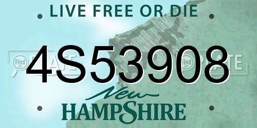 4S53908 New Hampshire License Plate