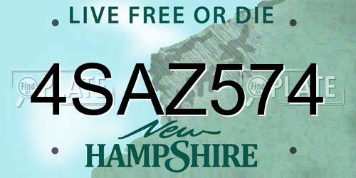 4SAZ574 New Hampshire License Plate