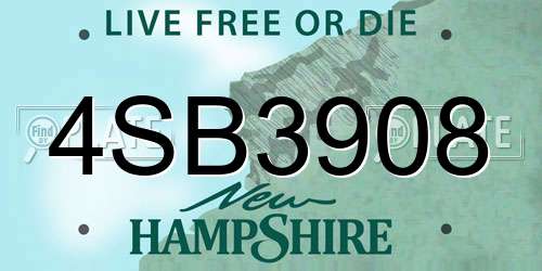 4SB3908 New Hampshire License Plate