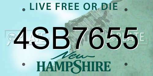 4SB7655 New Hampshire License Plate