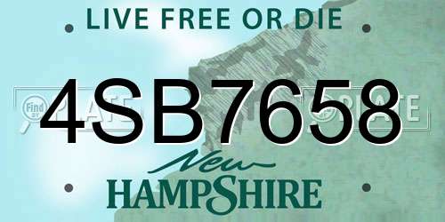 4SB7658 New Hampshire License Plate