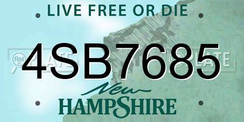 4SB7685 New Hampshire License Plate