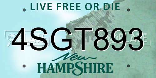 4SGT893 New Hampshire License Plate