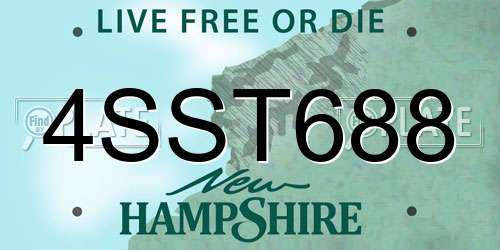 4SST688 New Hampshire License Plate