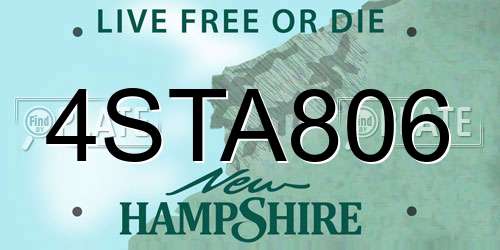 4STA806 New Hampshire License Plate