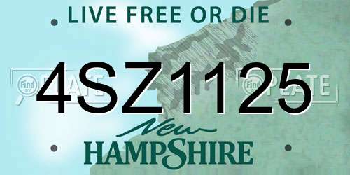 4SZ1125 New Hampshire License Plate