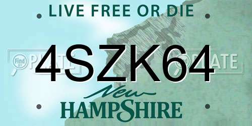 4SZK64 New Hampshire License Plate