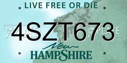 4SZT673 New Hampshire License Plate