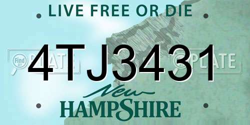 4TJ3431 New Hampshire License Plate