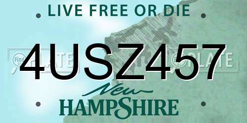 4USZ457 New Hampshire License Plate