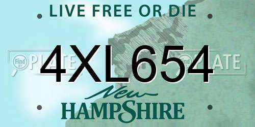 4XL654 New Hampshire License Plate