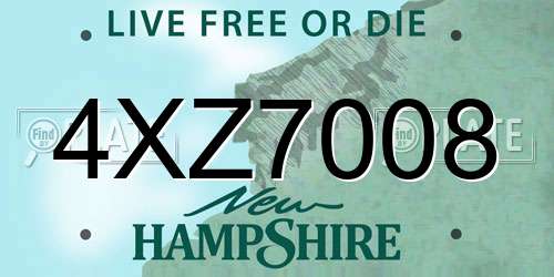 4XZ7008 New Hampshire License Plate