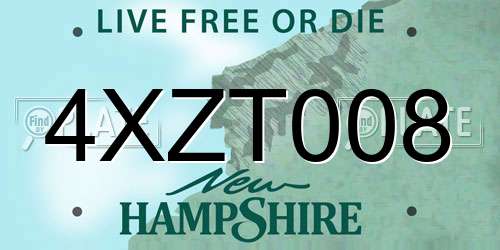 4XZT008 New Hampshire License Plate