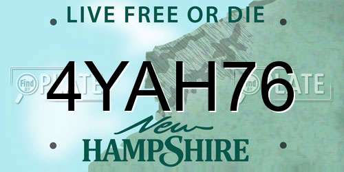 4YAH76 New Hampshire License Plate