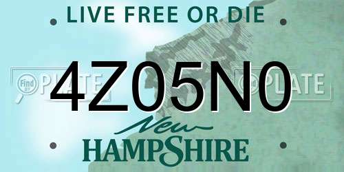 4Z05N0 New Hampshire License Plate