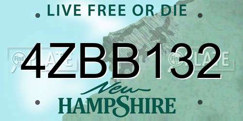4ZBB132 New Hampshire License Plate