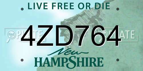 4ZD764 New Hampshire License Plate