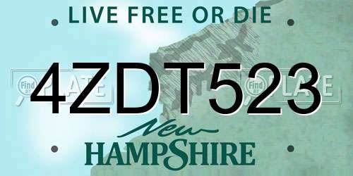 4ZDT523 New Hampshire License Plate