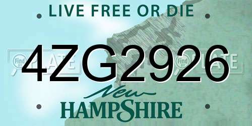 4ZG2926 New Hampshire License Plate