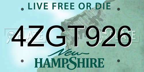 4ZGT926 New Hampshire License Plate