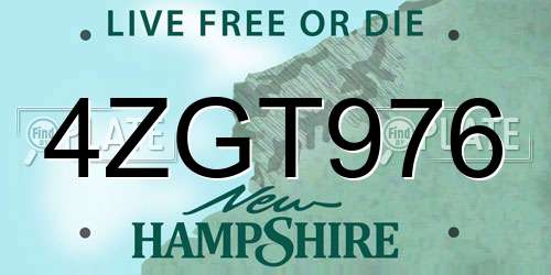 4ZGT976 New Hampshire License Plate