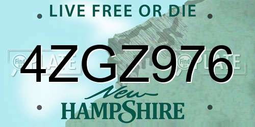 4ZGZ976 New Hampshire License Plate
