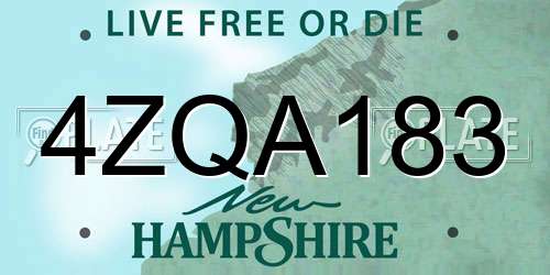 4ZQA183 New Hampshire License Plate